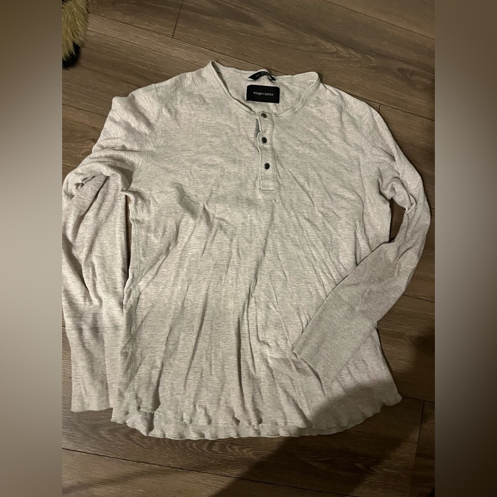 WINGS + HORNS Long Sleeve Henley Shirt